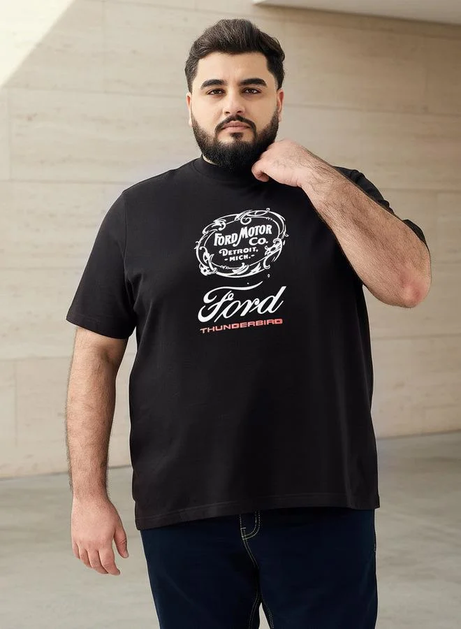 ماكسيم تيشيرت رجالي بياقة دائرية وأكمام قصيرة بطبعة فورد